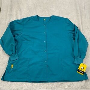 WonderWink Scrub Jacket Womens 3X Teal 8006 Snap Front Pockets Ribbed Cuffs New